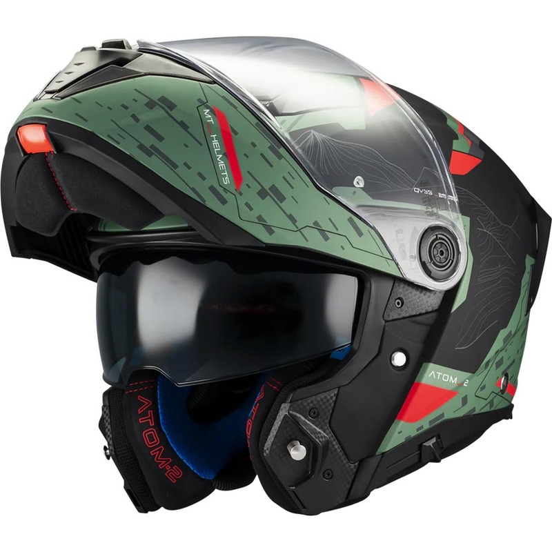 Cască de motocicletă pliabilă MT Atom 2 SV Highlands C6 verde mat-negru-roșu