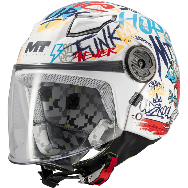 Cască de motocicletă deschisă pentru copii MT Lite Crew A5 alb-albastru-roșu