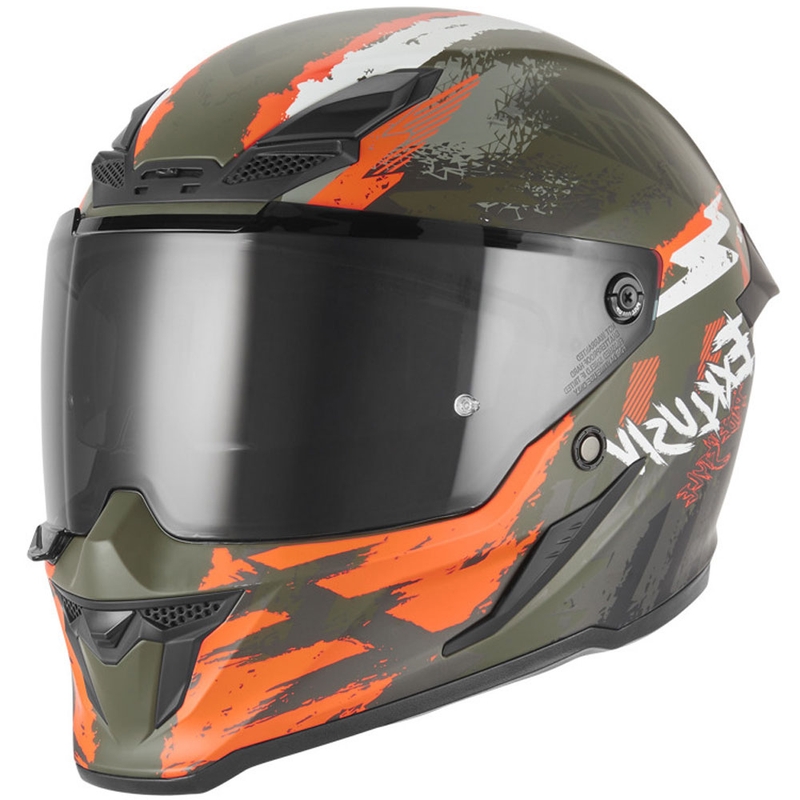 Cască integrală pentru motocicletă NOX Exklusiv Goliath Cut'D, mată, kaki-portocaliu