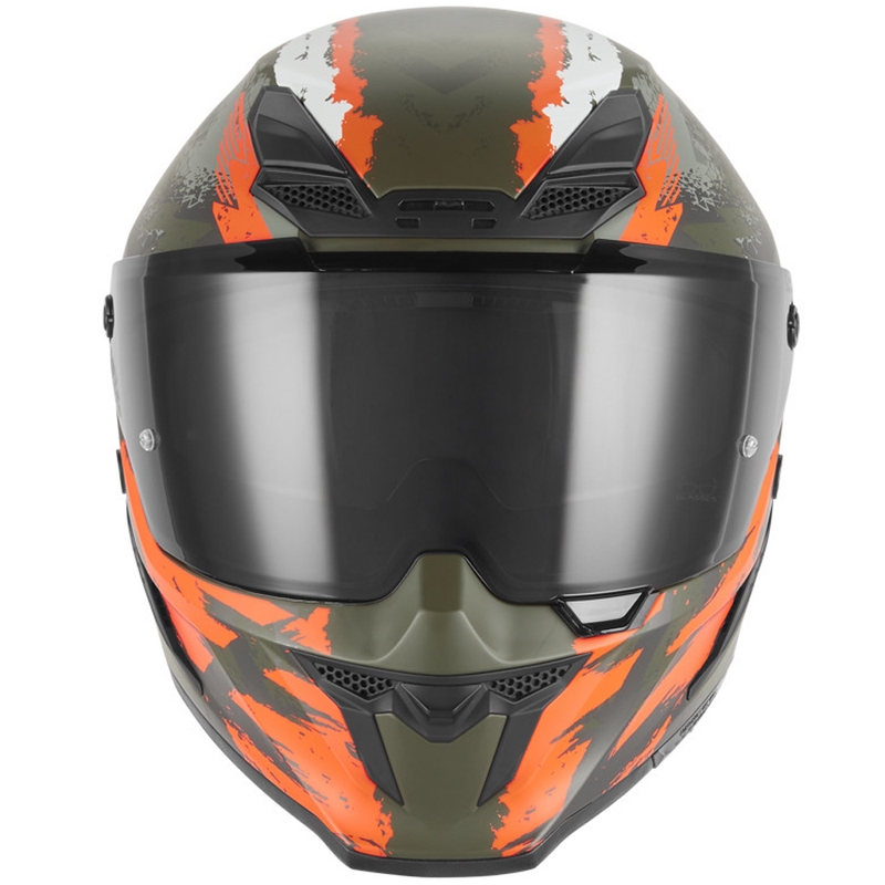 Cască integrală pentru motocicletă NOX Exklusiv Goliath Cut'D, mată, kaki-portocaliu