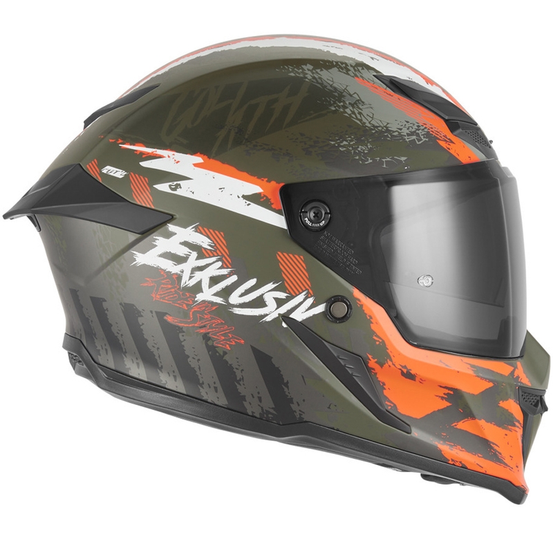 Cască integrală pentru motocicletă NOX Exklusiv Goliath Cut'D, mată, kaki-portocaliu