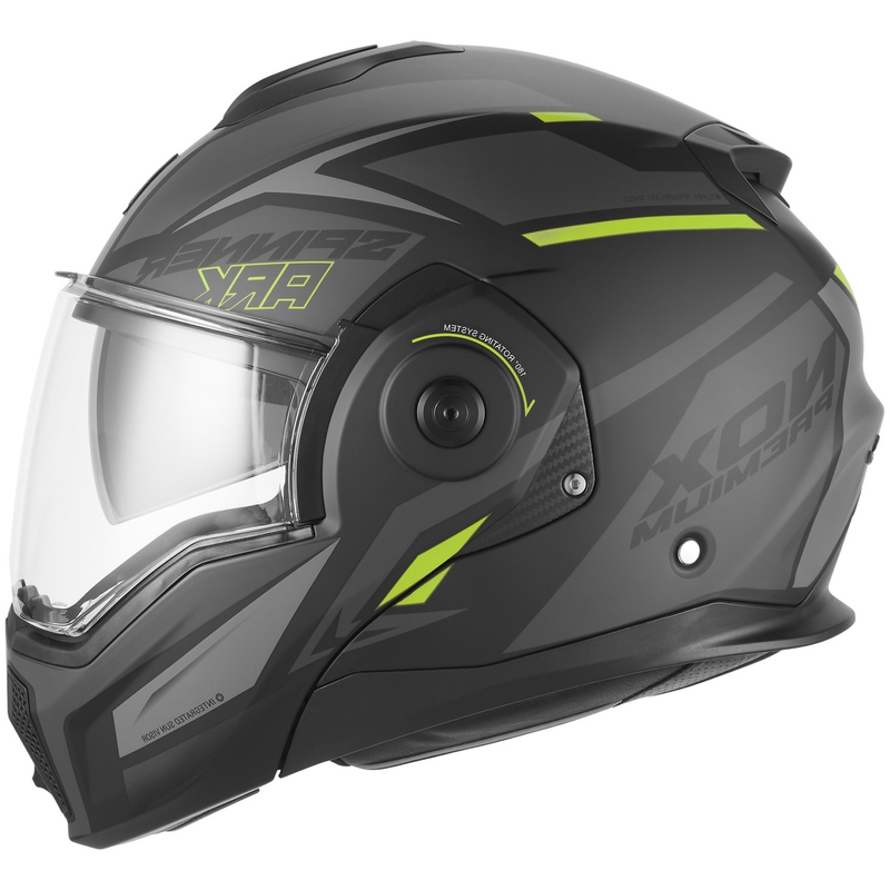Cască de motocicletă NOX PREMIUM Spinner Ark, flip-up, negru mat-galben fluo