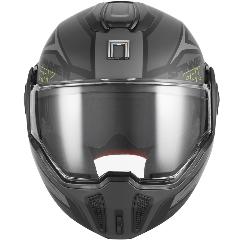 Cască de motocicletă NOX PREMIUM Spinner Ark, flip-up, negru mat-galben fluo
