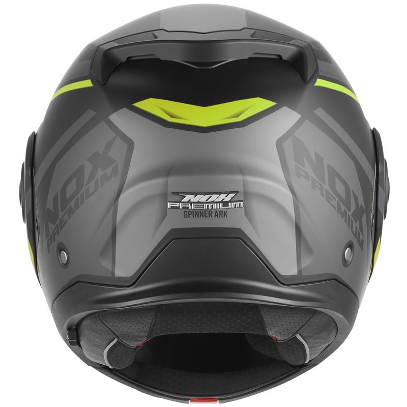 Cască de motocicletă NOX PREMIUM Spinner Ark, flip-up, negru mat-galben fluo
