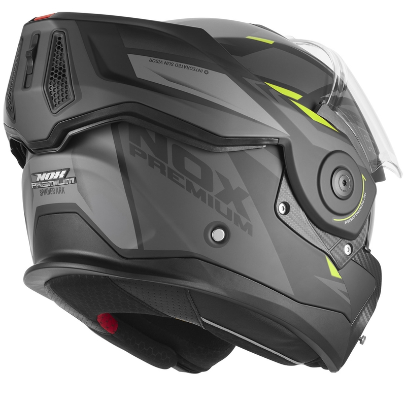 Cască de motocicletă NOX PREMIUM Spinner Ark, flip-up, negru mat-galben fluo