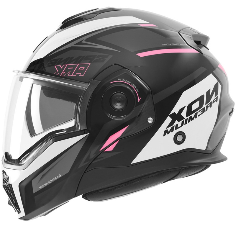 Cască de motocicletă pliabilă NOX PREMIUM Spinner negru-alb-roz