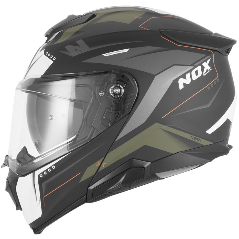 Cască de motocicletă pliabilă NOX N967 Conquer negru mat-kaki-portocaliu