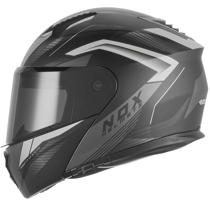 Cască de motocicletă pliabilă NOX N968 Shift negru mat-argintiu