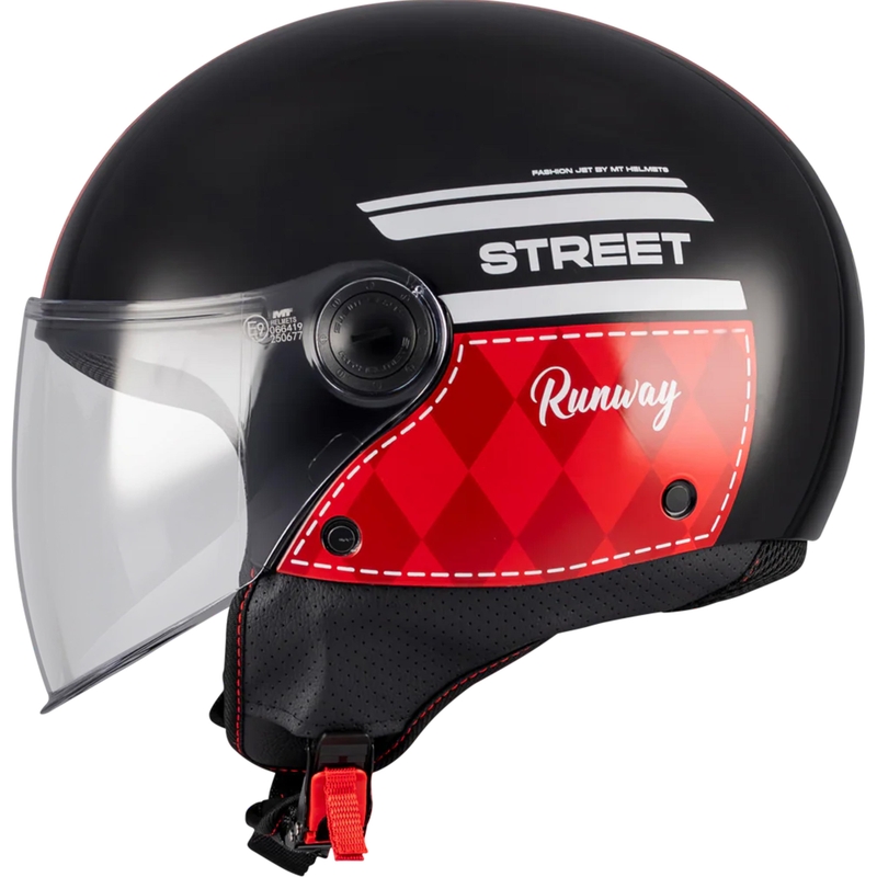 Cască de motocicletă deschisă MT Street S Runway B5 negru-roșu