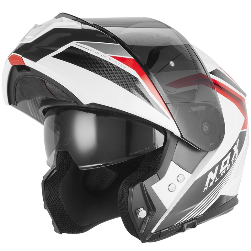 Cască de motocicletă pliabilă NOX N968 Shift alb-roșu