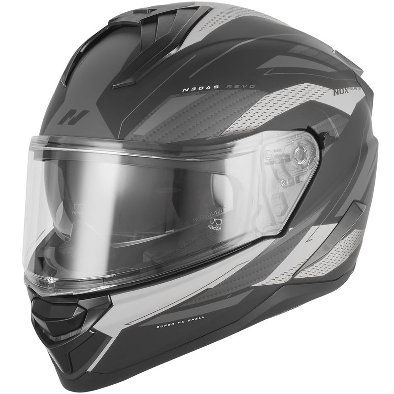 Cască integrală pentru motocicletă NOX N304-S REVO negru mat-argintiu