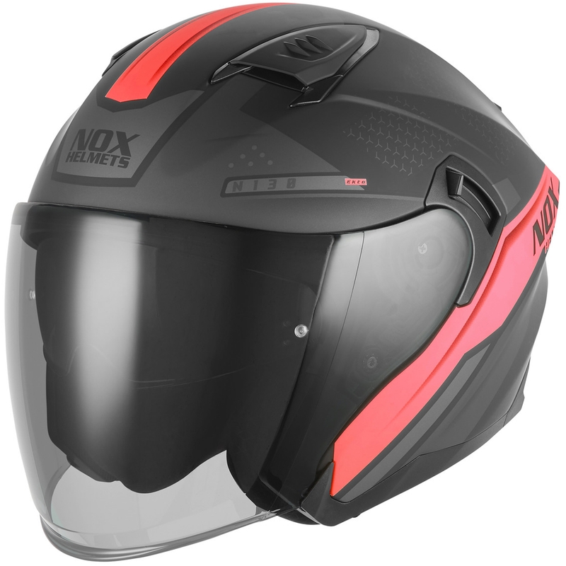 Cască de motocicletă deschisă NOX N130 EKTO negru mat-roșu