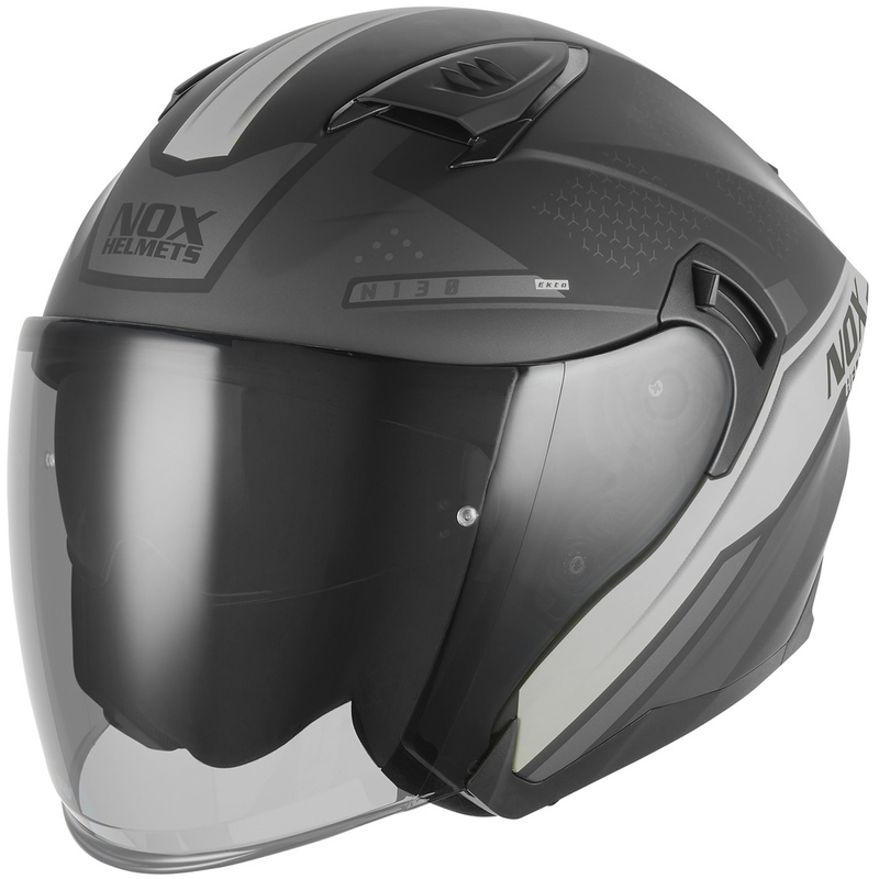 Cască de motocicletă deschisă NOX N130 EKTO negru mat-argintiu