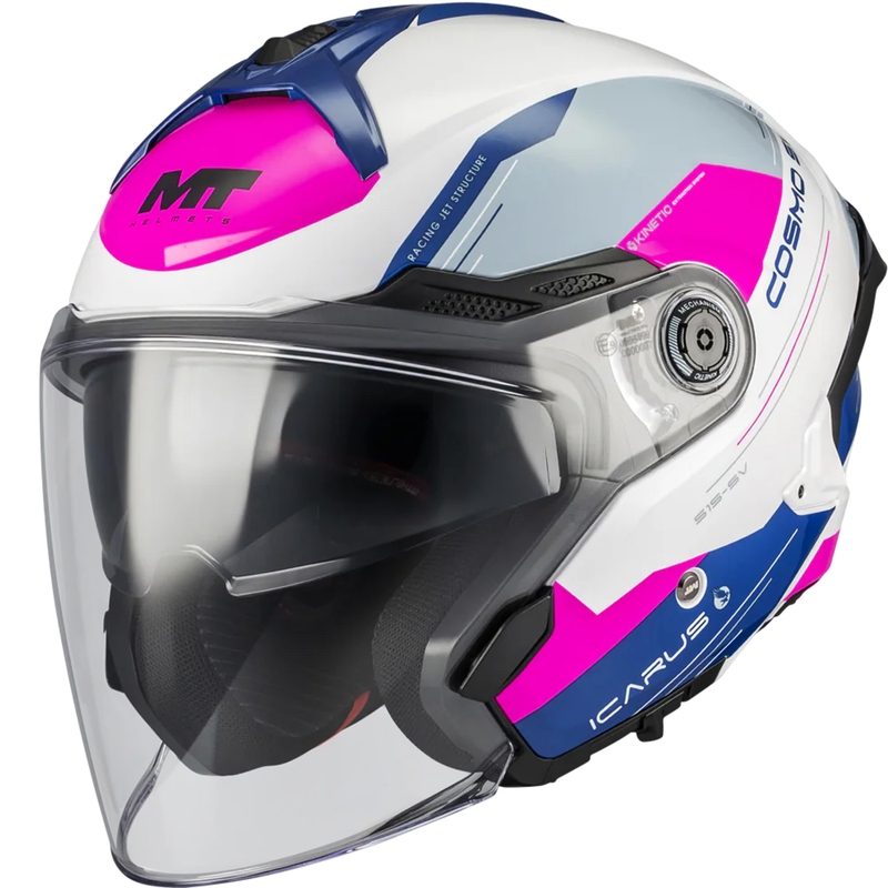Cască de motocicletă deschisă MT Cosmo SV Icarus A8 alb-albastru-roz