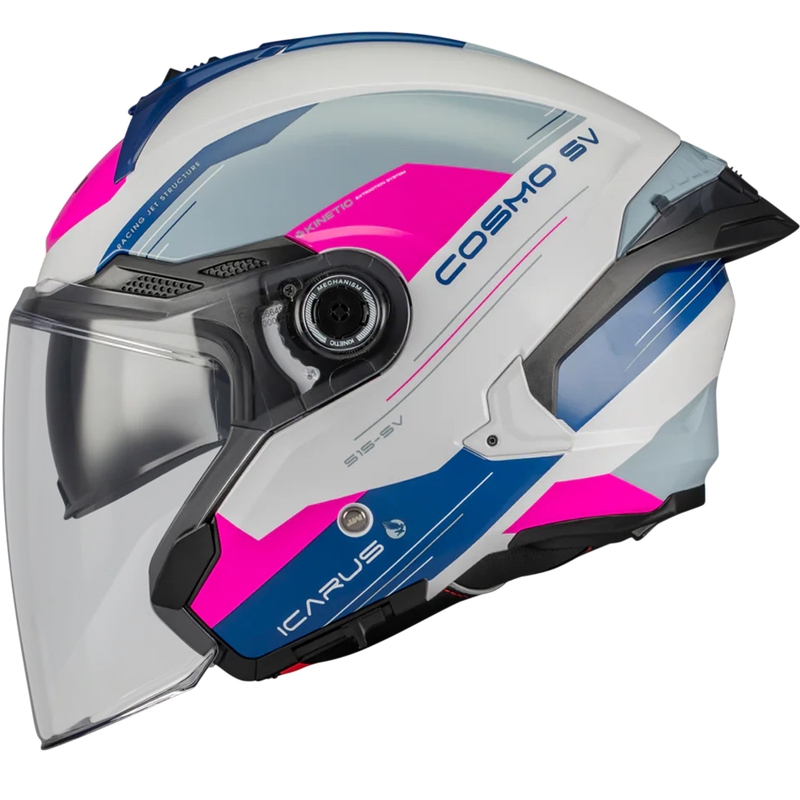 Cască de motocicletă deschisă MT Cosmo SV Icarus A8 alb-albastru-roz