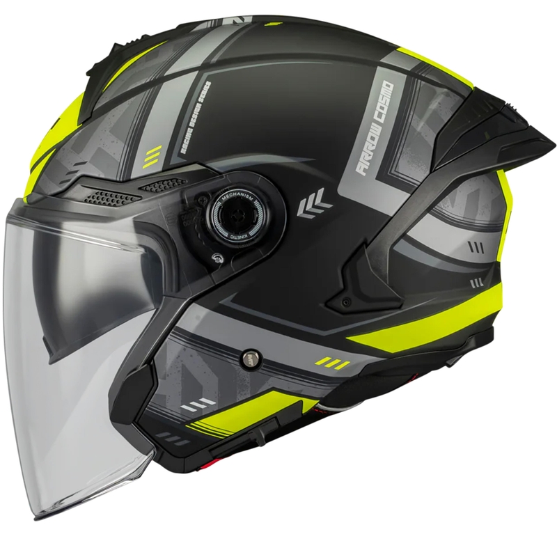 Cască de motocicletă deschisă MT Cosmo SV Arrow B3 negru mat-gri-galben fluo
