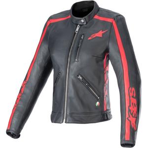 Jachetă de motocicletă din piele pentru femei Alpinestars Stella Dyno Negru-Roșu