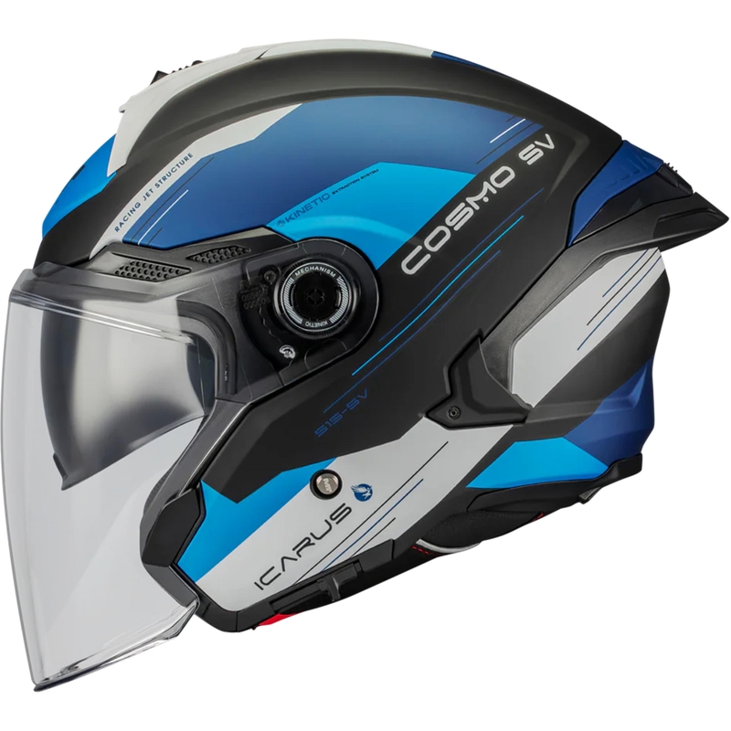 Cască de motocicletă deschisă MT Cosmo SV Icarus B7 negru mat-albastru-gri