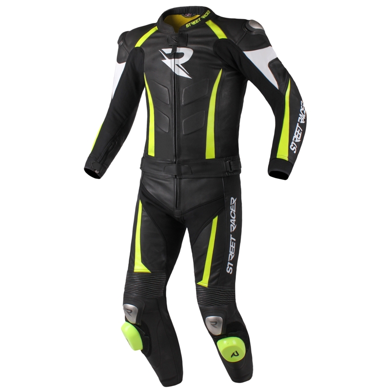 Pantaloni moto pentru bărbați Street Racer Fasttrack negru-alb-galben fluorescent lichidare