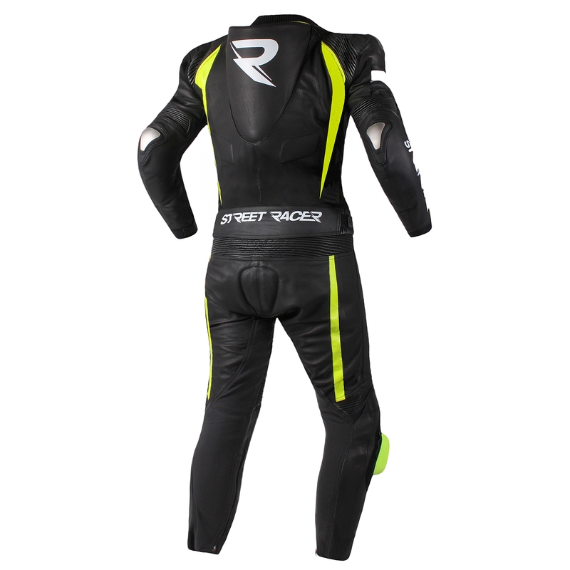 Pantaloni moto pentru bărbați Street Racer Fasttrack negru-alb-galben fluorescent lichidare
