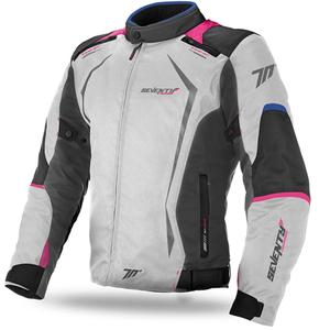 Geaca moto dama SEVENTY DEGREES SD-JR49 gri-albastru-roz