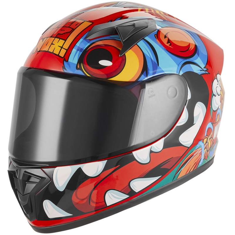 Cască integrală pentru motocicletă NOX N731 Scrappy roșu-multicolor pentru copii