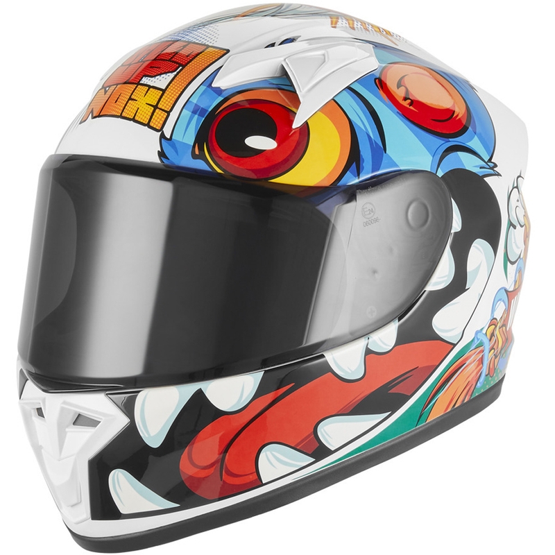 Cască integrală pentru motocicletă NOX N731 Scrappy alb-multicolor pentru copii