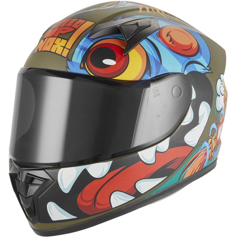 Cască integrală pentru motocicletă pentru copii NOX N731 Scrappy kaki-multicoloră
