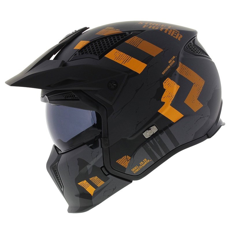 Cască deschisă cu mască MT Streetfighter SV S Skull A12 gri-portocaliu cu vizieră iridium - calitatea a II-a - II. calitate - II. calitate