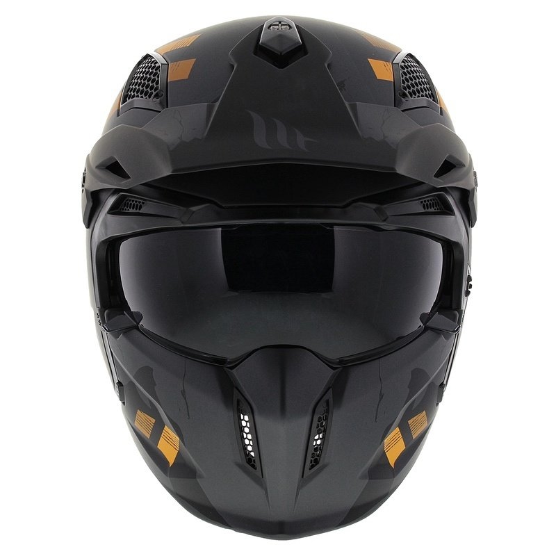 Cască deschisă cu mască MT Streetfighter SV S Skull A12 gri-portocaliu cu vizieră iridium - calitatea a II-a - II. calitate - II. calitate
