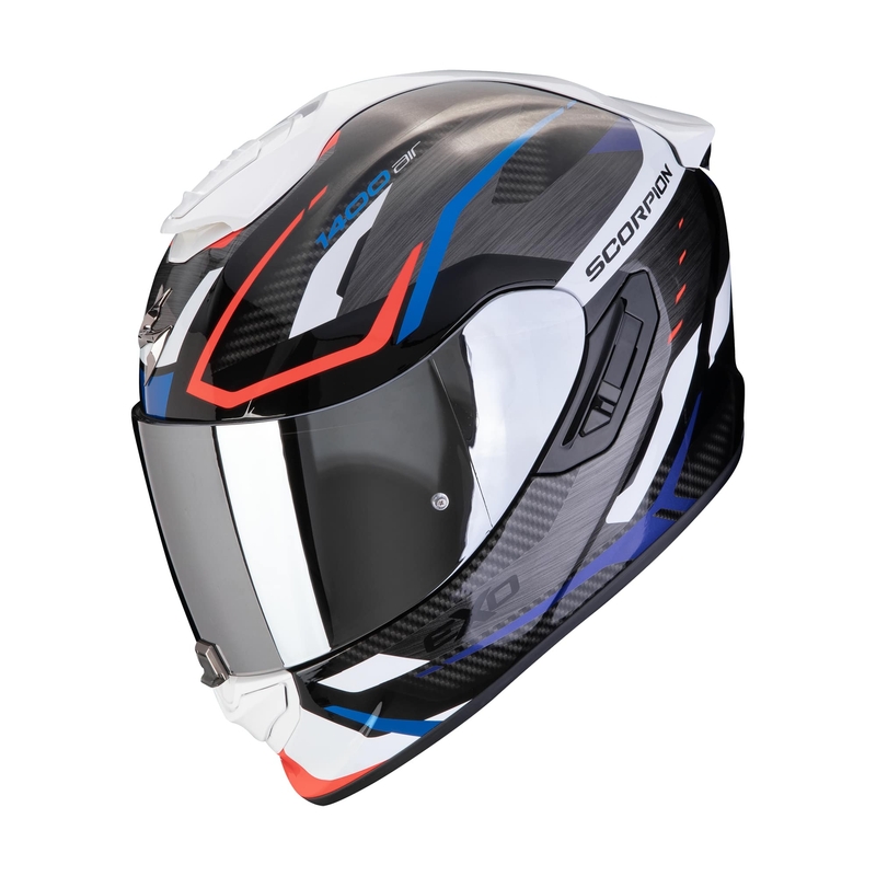 Cască integrală pentru motocicletă Scorpion EXO-1400 EVO II AIR ACCORD negru-albastru-alb, ofertă - calitate a doua lichidare - II. calitate 
