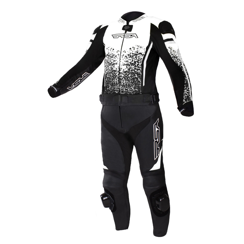 Costum de motocicletă RSA GT2 negru-alb - calitate a doua lichidare - II. calitate - II. calitate
