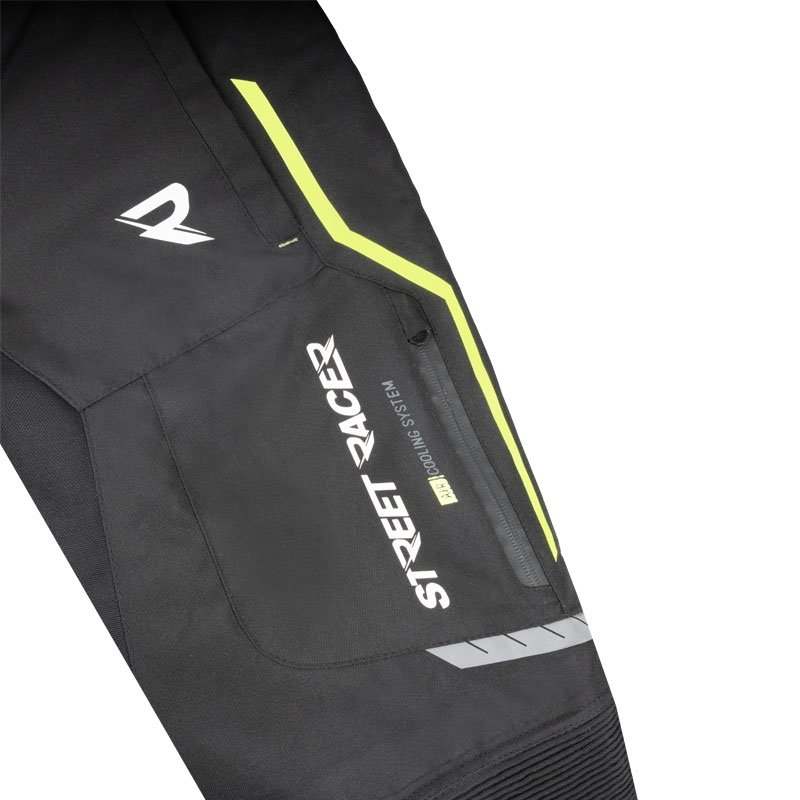 Pantaloni de motocicletă Street Racer Flex negru-galben fluo - calitate a doua - II. calitate - II. calitate