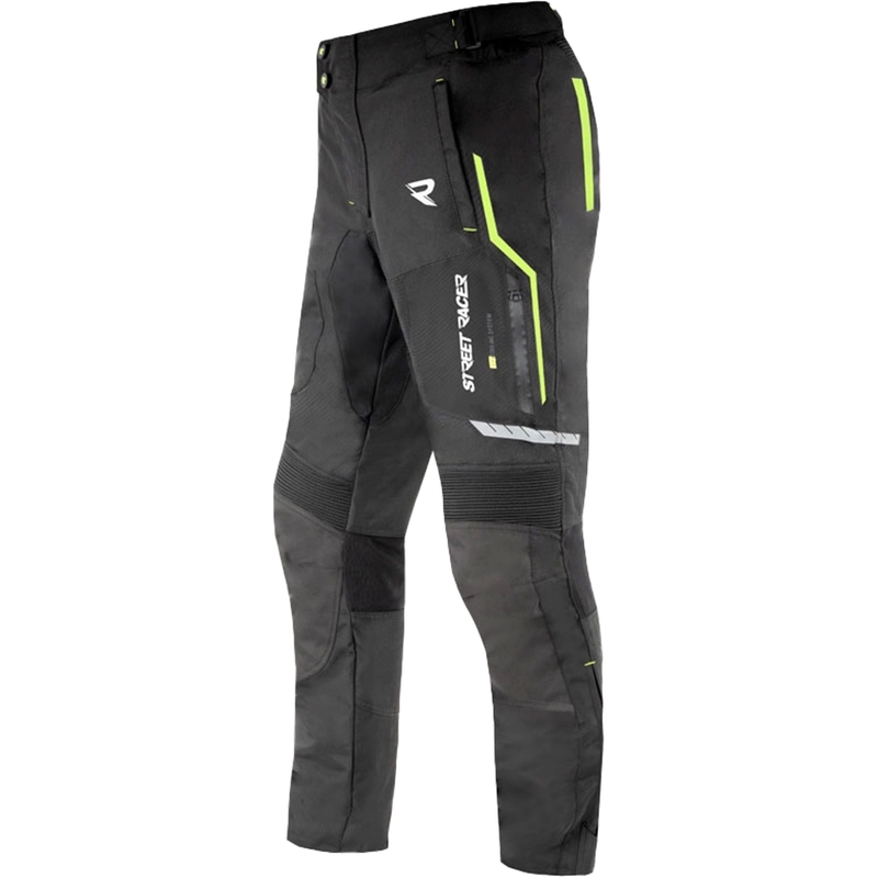 Pantaloni de motocicletă Street Racer Flex negru-galben fluo - calitate a doua - II. calitate - II. calitate