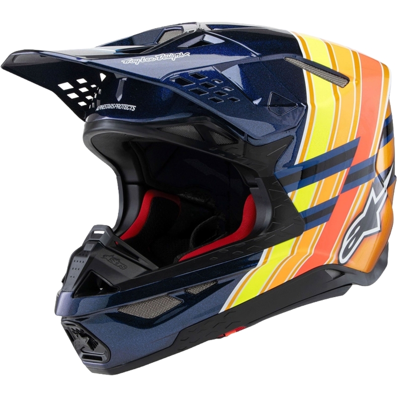 Casca motocross Alpinestars Supertech S-M10 edition TROY LEE DESIGNS albastru perlat-portocaliu fluor-galben-rosu