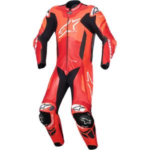Costum motocicletă Alpinestars GP Plus V4 Sprint dintr-o bucată din piele, compatibil Tech-air, roșu fluo-roșu-alb-negru
