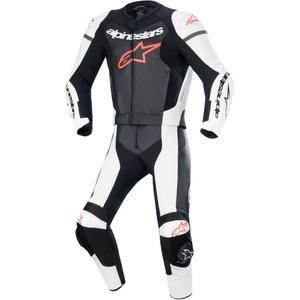 Costum din două piese Alpinestars GP Force Lurv din piele alb-negru-roșu fluo