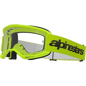 Ochelari de motocross Alpinestars Vision 3 Wordmark galben fluo cu plexiglas transparent