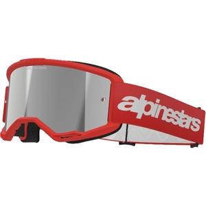 Ochelari de protecție roșii de motocross Alpinestars Vision 3 Wordmark cu plexiglas argintiu