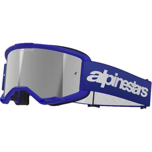 Ochelari de motocross Alpinestars Vision 3 Wordmark albaștri cu lentilă argintie în oglindă