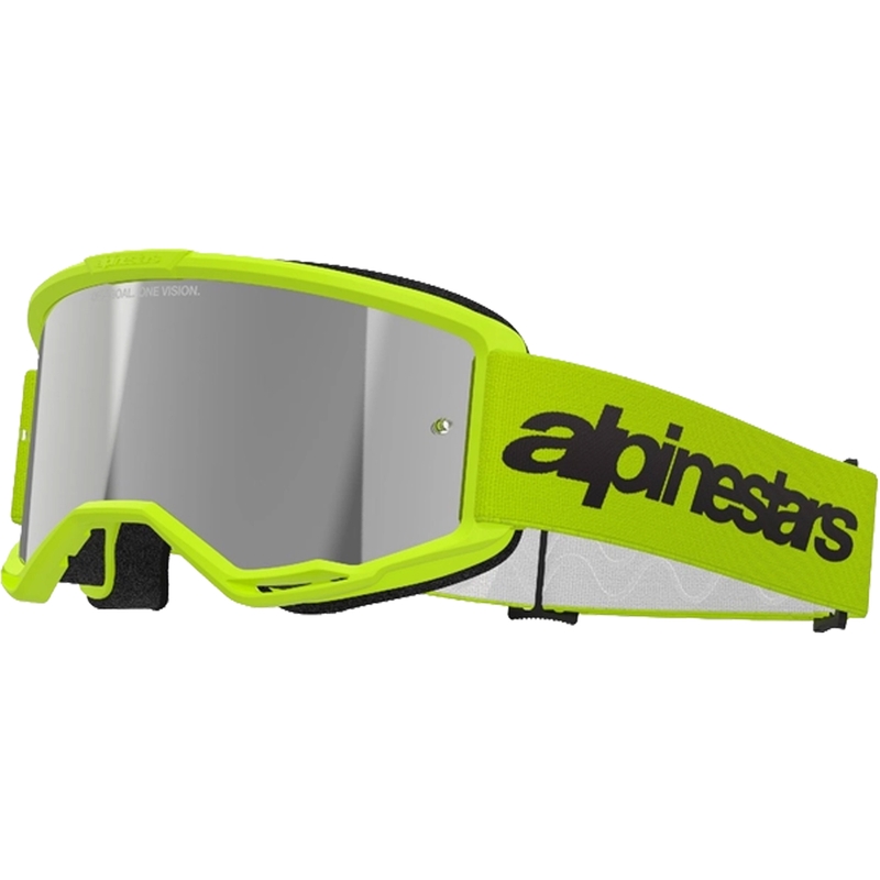 Ochelari de motocross Alpinestars Vision 3 Wordmark galben fluo cu plexiglas argintiu reflectorizant