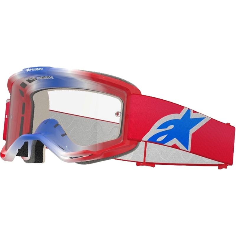 Ochelari de protecție de motocross Alpinestars Vision 5 Corp roșu-alb-albastru cu lentilă transparentă