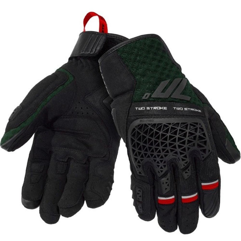 Mănuși de motocicletă Seventy Degrees SD-N60 Two Stroke, negru-verde-roșu