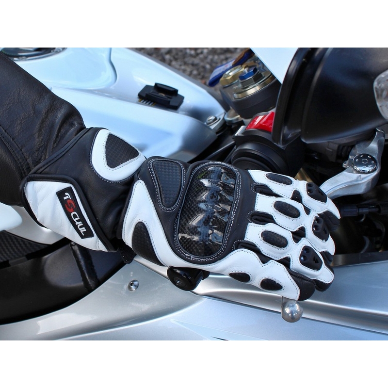 Mănuși de motociclete Tschul 212 negru și alb výprodej lichidare