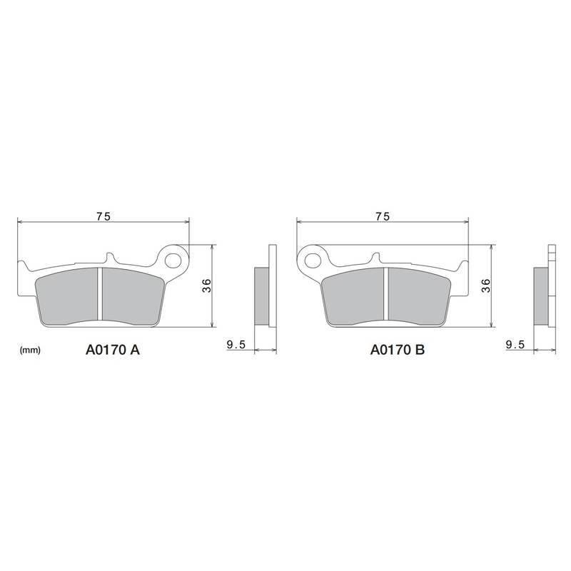 Plăcuțe de frână NISSIN semi-metalice 75x36x9.5 mm 2 buc