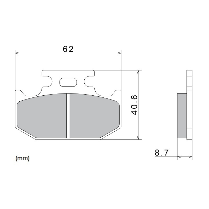 Plăcuțe de frână NISSIN semi-metalice 62x40.6x8.7 mm 2 buc