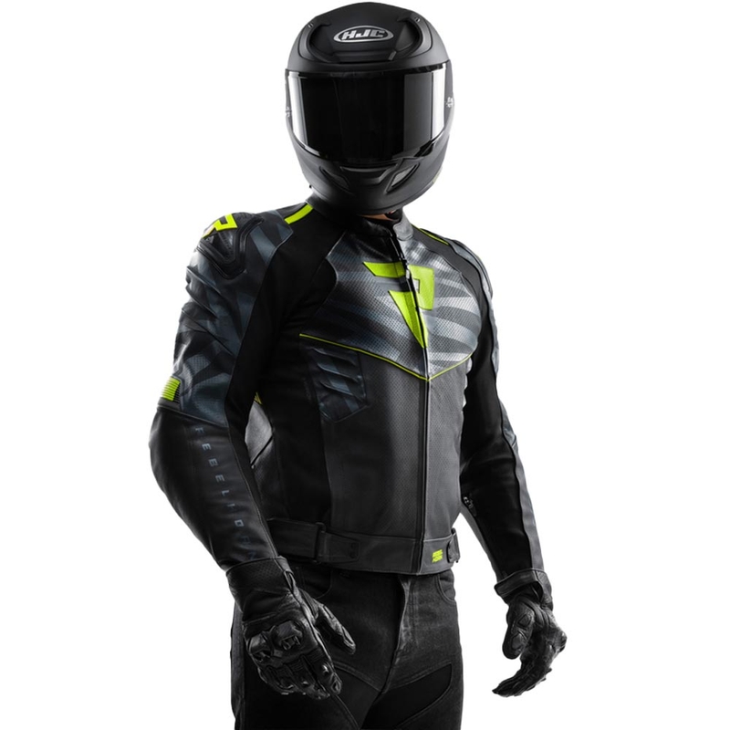 Geacă de motocicletă din piele Rebelhorn Vandal 2 negru-gri-galben fluo