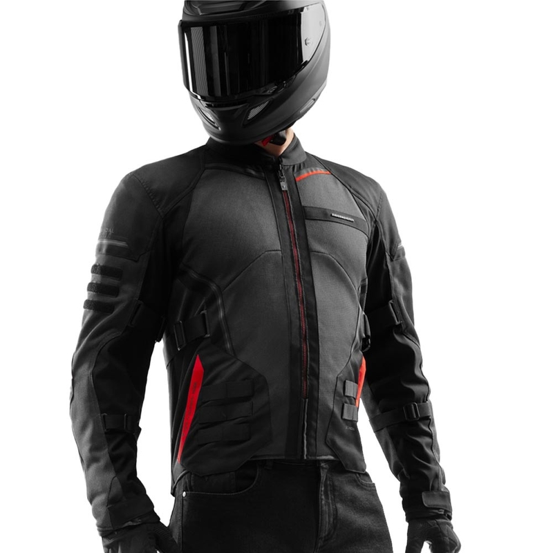 Geacă de motocicletă Rebelhorn Scandal 3 gri închis-negru-roșu