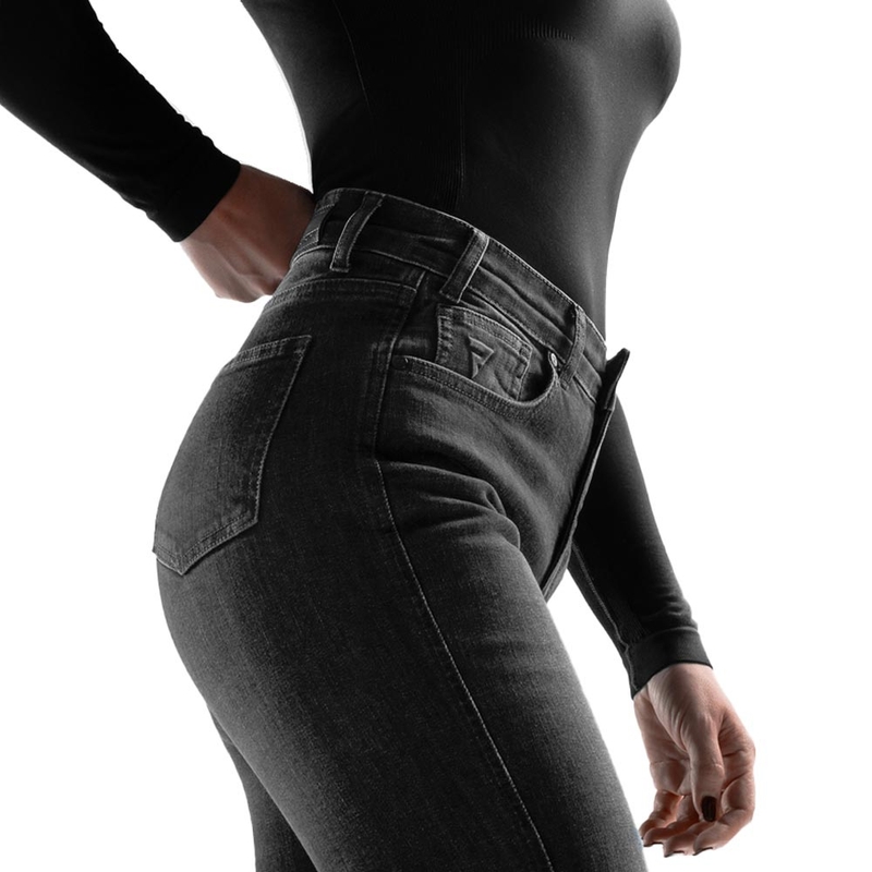 Blugi motociclisți extensibili pentru femei Rebelhorn Classic Monolayer negri spălați