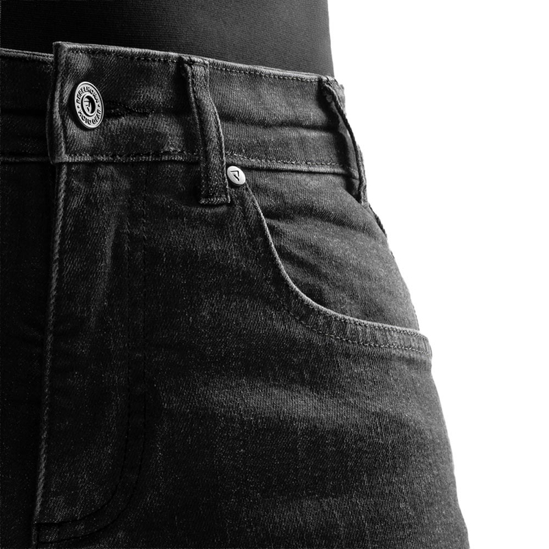 Blugi motociclisți crop pentru femei Rebelhorn Classic Monolayer, negri spălați